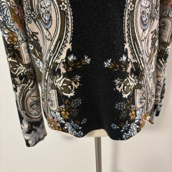 Escorpion Womens Medium Paisley V Neck Long Sleeve Top Black Multicolor - Picture 4 of 9